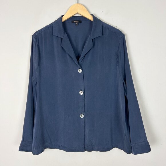 Quince 100% Washable Silk Long Sleeve Pajama Top Navy Blue Size Medium Women's - Picture 2 of 4